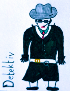 Detektiv mit Hut und Sonnenbrille (Zeichnung)