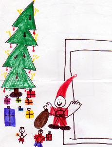 Kinderbild mit Weihnachtsmann und Weihnachtsbaum
